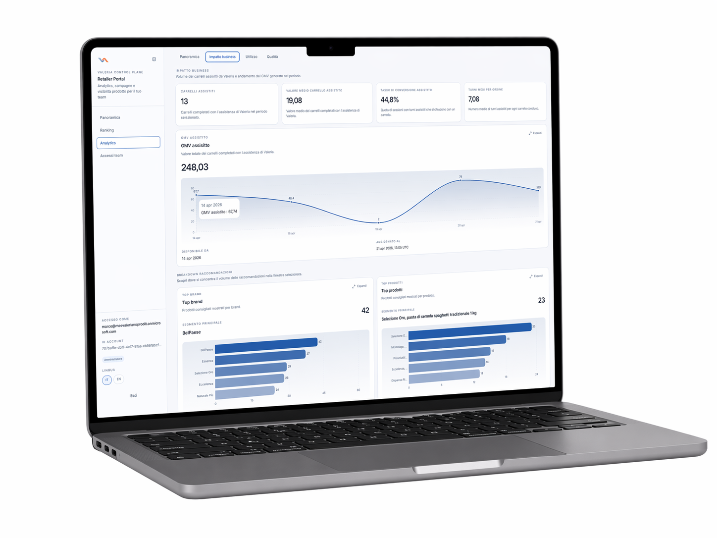 Screenshot of the Valeria retailer portal on a Mac.